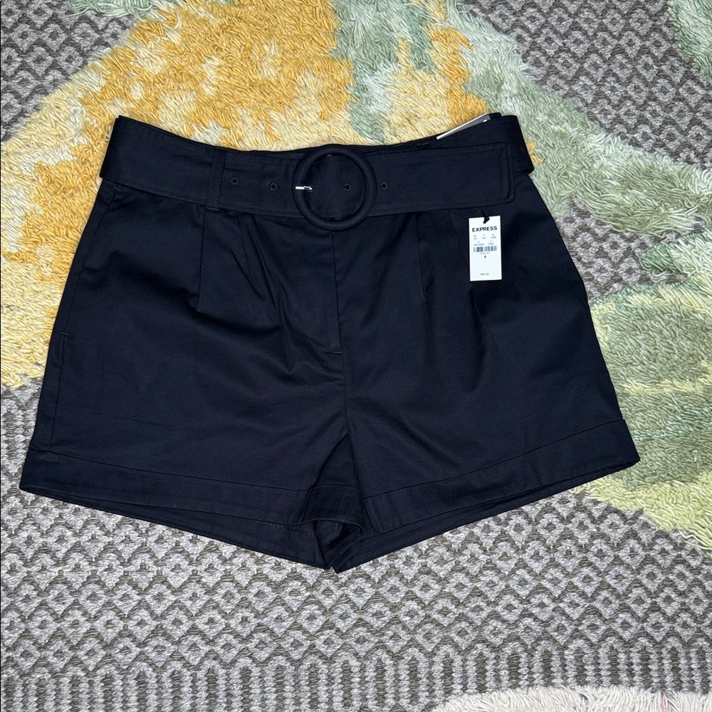 NWT Express Black High Waist Women's Shorts With Matching Belt. Size 8.